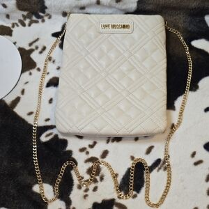 Love Moschino Cream Quilted Crossbody Bag with Gold Chain